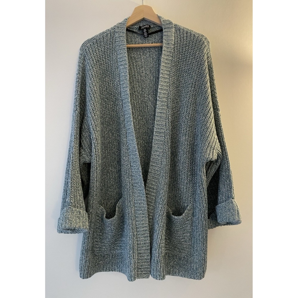 Jones‎ New York Womens Knit Teal Open-Front Cardigan Sweater Sz M Cuffed Sleeves
